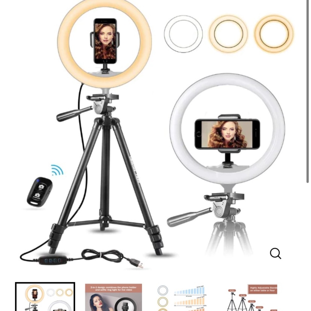 Light ring with 50” tripod stand and flexible phone holder